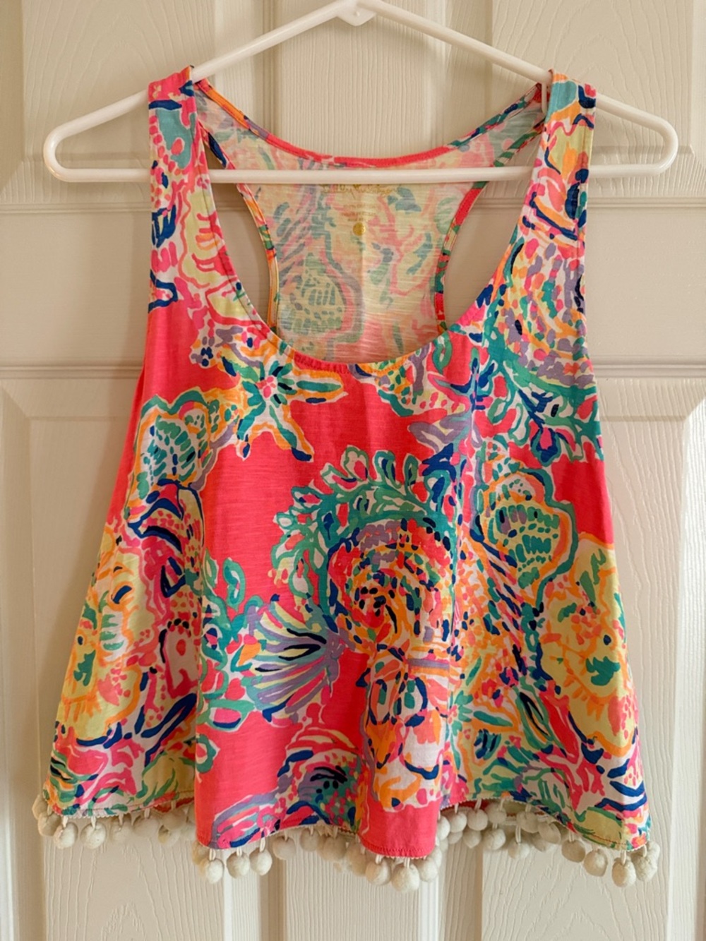 Lilly Pulitzer Coral Multi Pom-Pom Crop Tank